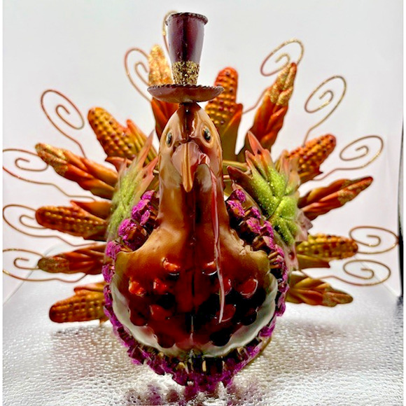 Vintage Turkey Candle Holder Fall Decor Rustic Glam 6x11 - Picture 3 of 6